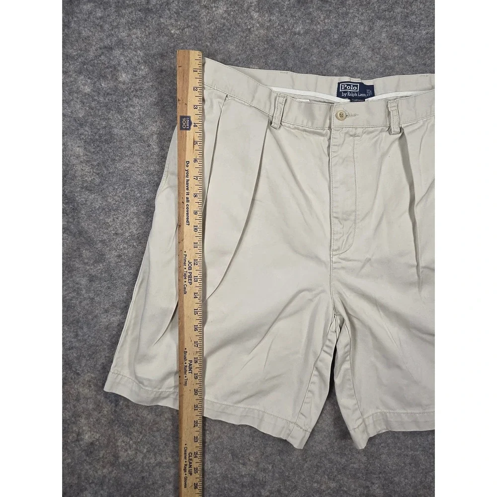 Polo Ralph Lauren Tyler Short Mens 38 Khaki Double Pleated Cotton Chino